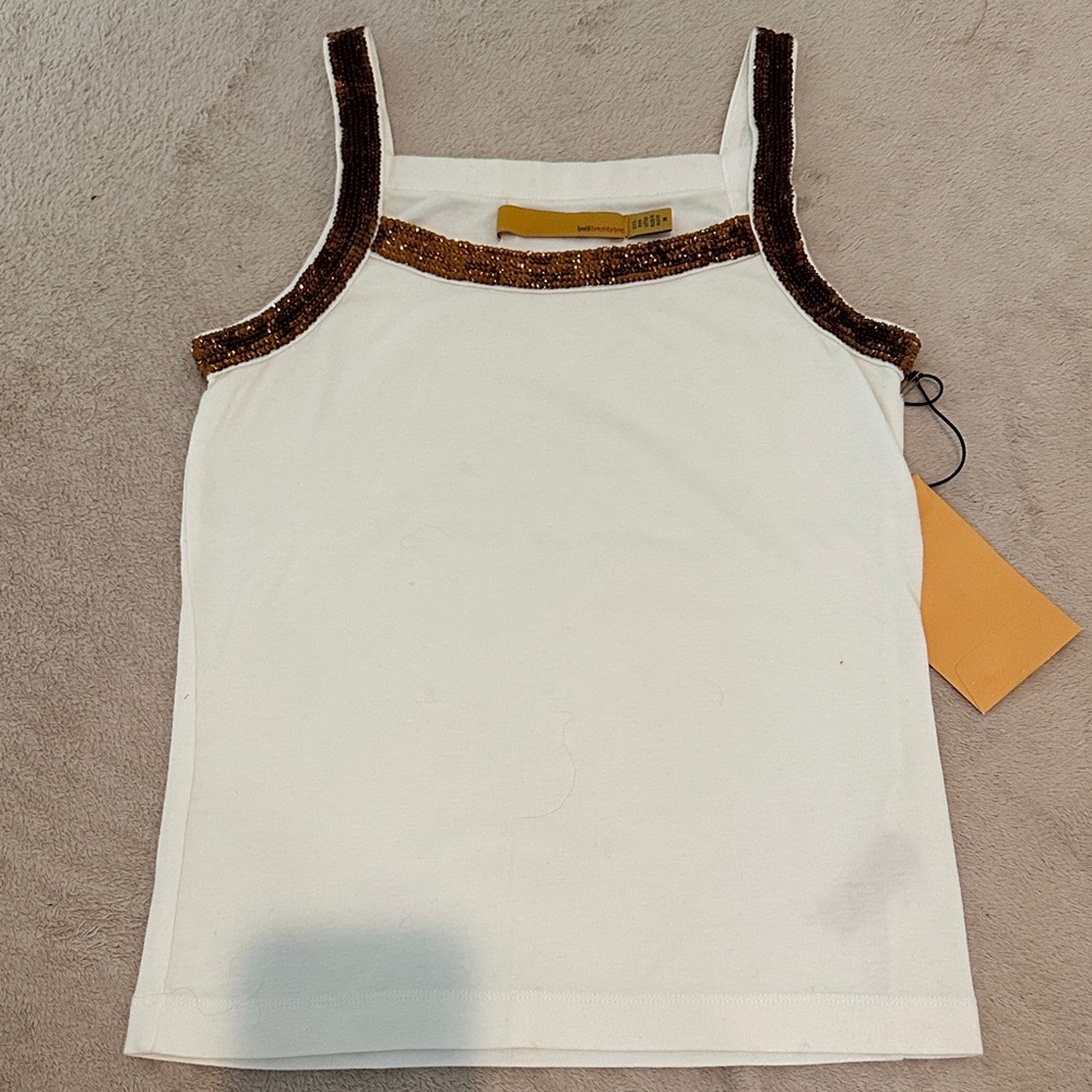 Elegant White Tank Top with Brown Accents